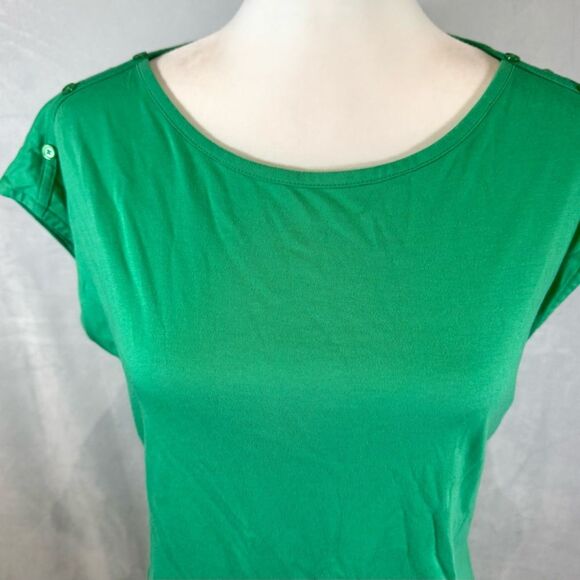 Talbots Kelly green button cap sleeve cotton blend top size small - Picture 2 of 6